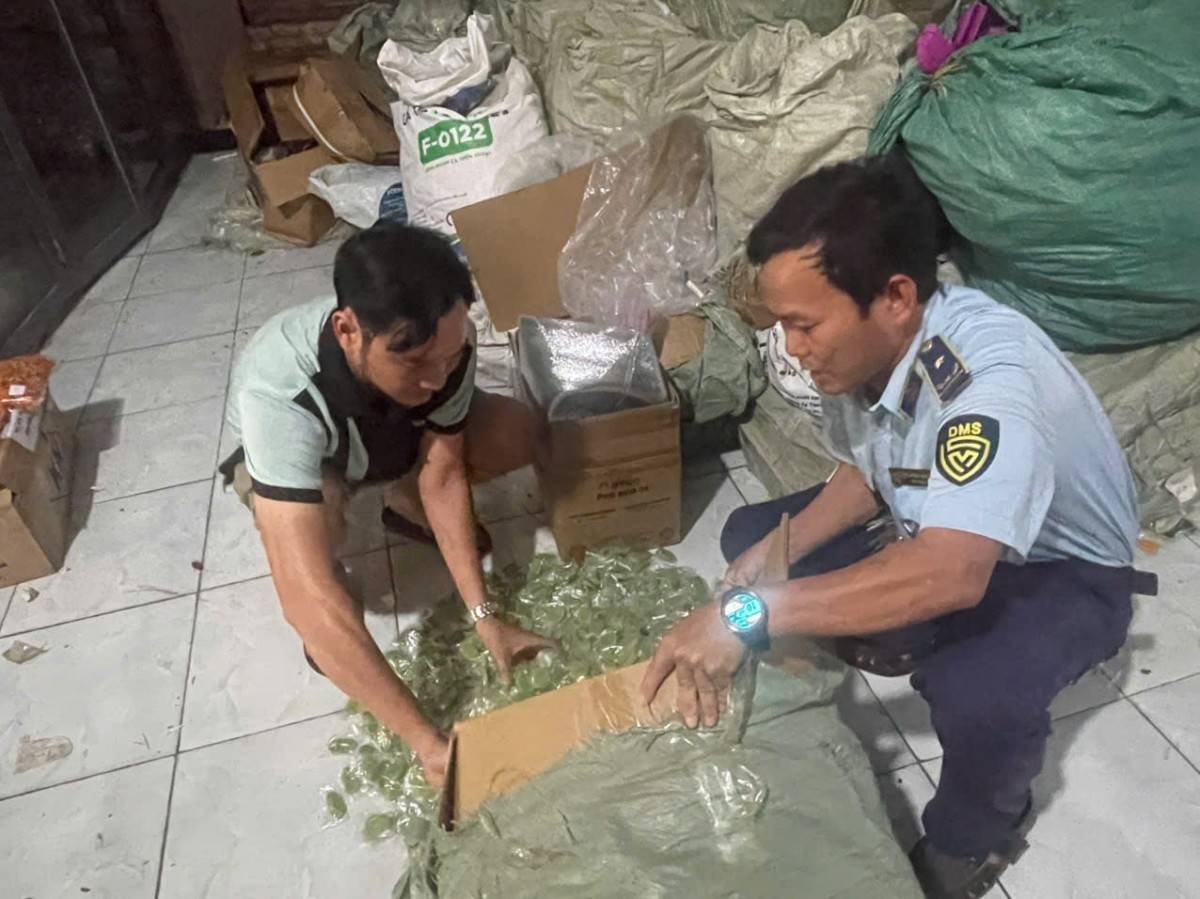 Hàng hóa bị phát hiện đang chứa trữ 108.000 viên kẹo dẻo chưa qua sử dụng, không có nhãn mác, không rõ nguồn gốc, xuất xứ; không hóa đơn, chứng từ hợp pháp theo quy định, tổng trị giá theo giá niêm yết là 43,2 triệu đồng