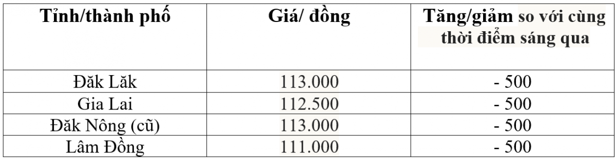 Bảng giá cà phê trong nước hôm nay 15/11/2025