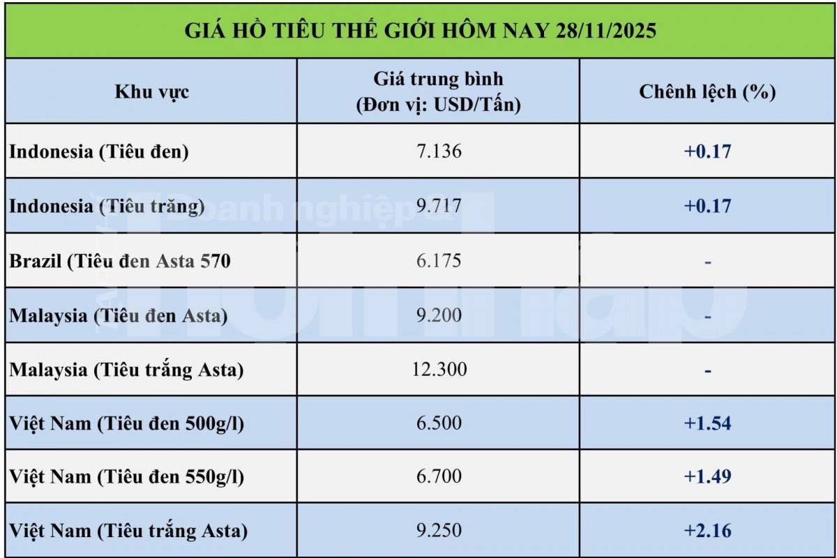 Giá tiêu hôm nay 27/11/2025: Tăng mạnh lên 150.000 đồng/kg, thị trường giữ nhịp tích cực cuối năm