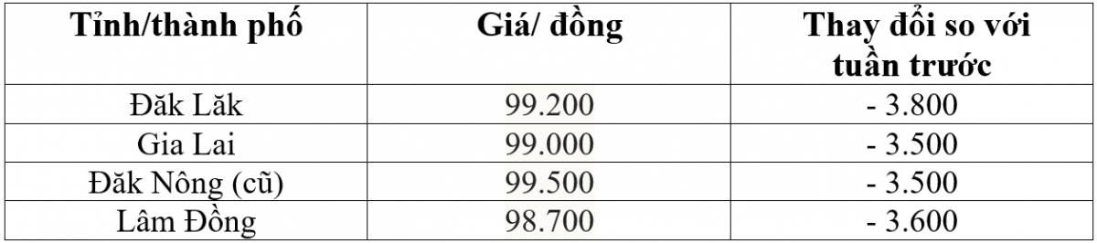 Bảng giá cà phê trong nước hôm nay 15/12/2025