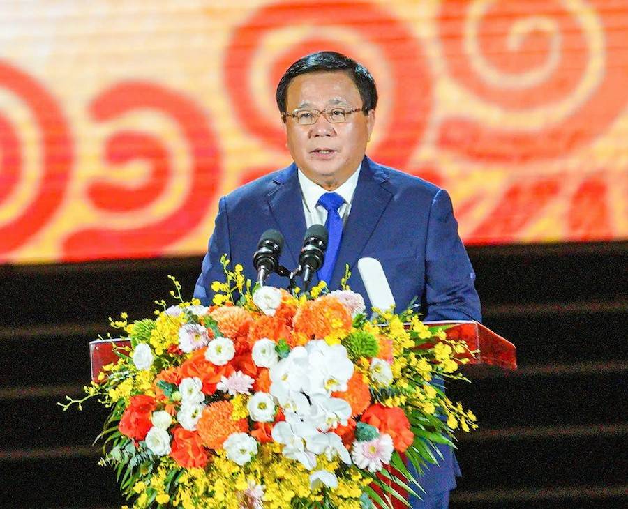 Ông Nguyễn Xuân Thắng – Uỷ viên Bộ Chính trị, Giám đốc Học viện Chính trị Quốc gia Hồ Chí Minh, Chủ tịch Hội đồng Lý luận Trung ương phát biểu tại Lễ kỷ niệm