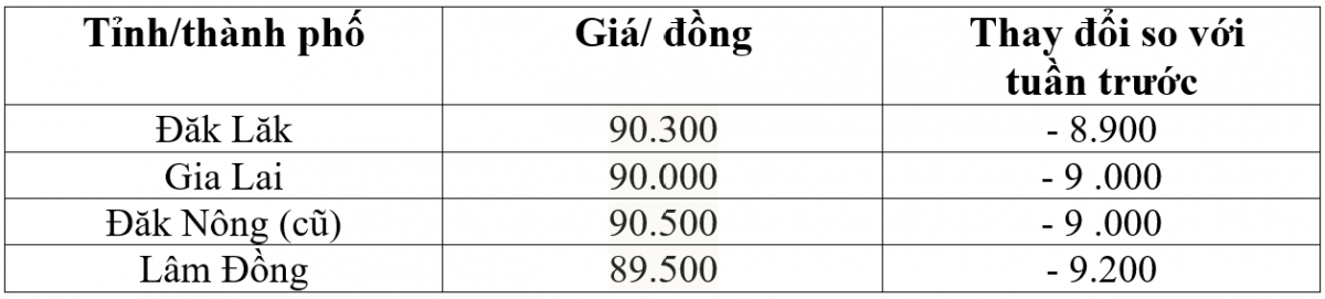 Bảng giá cà phê trong nước hôm nay 21/12/2025