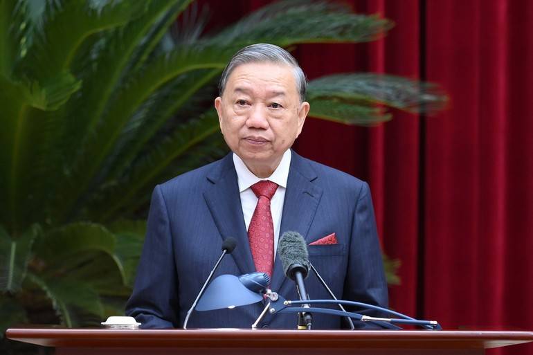 Tổng Bí thư Tô Lâm phát biểu bế mạc hội nghị. (Ảnh: ĐĂNG KHOA) 