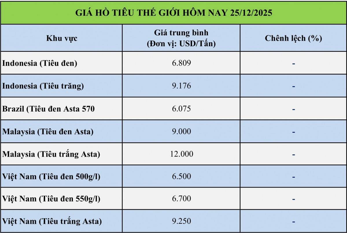 Giá tiêu hôm nay 25/12/2025: