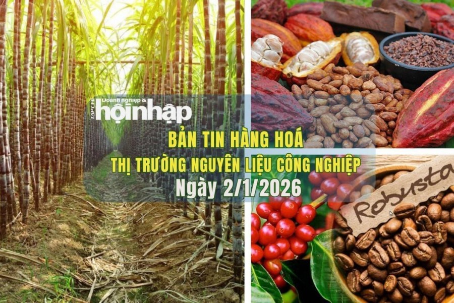 Thị trường nguyên liệu công nghiệp 2/1/2026: Ca cao và đường giảm mạnh, Cà phê duy trì đà tăng