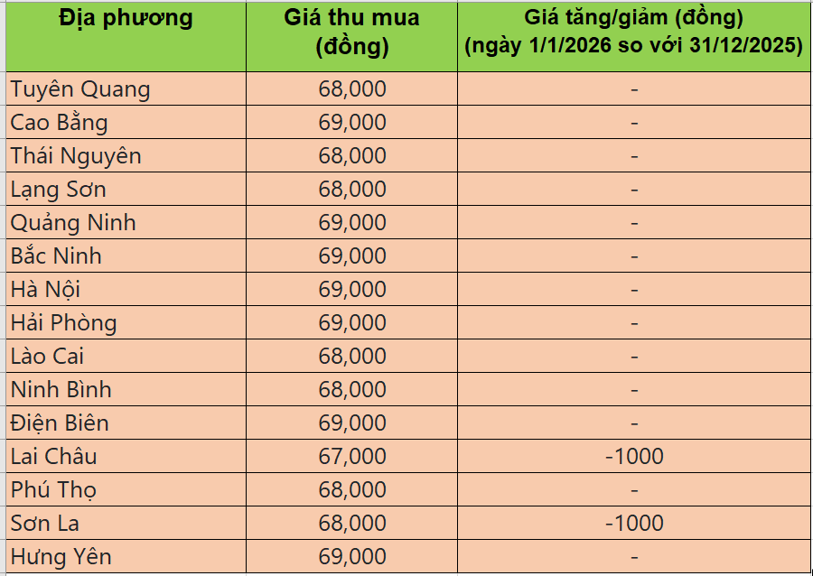 Bảng giá heo hơi tại miền Bắc hôm nay 1/1/2026