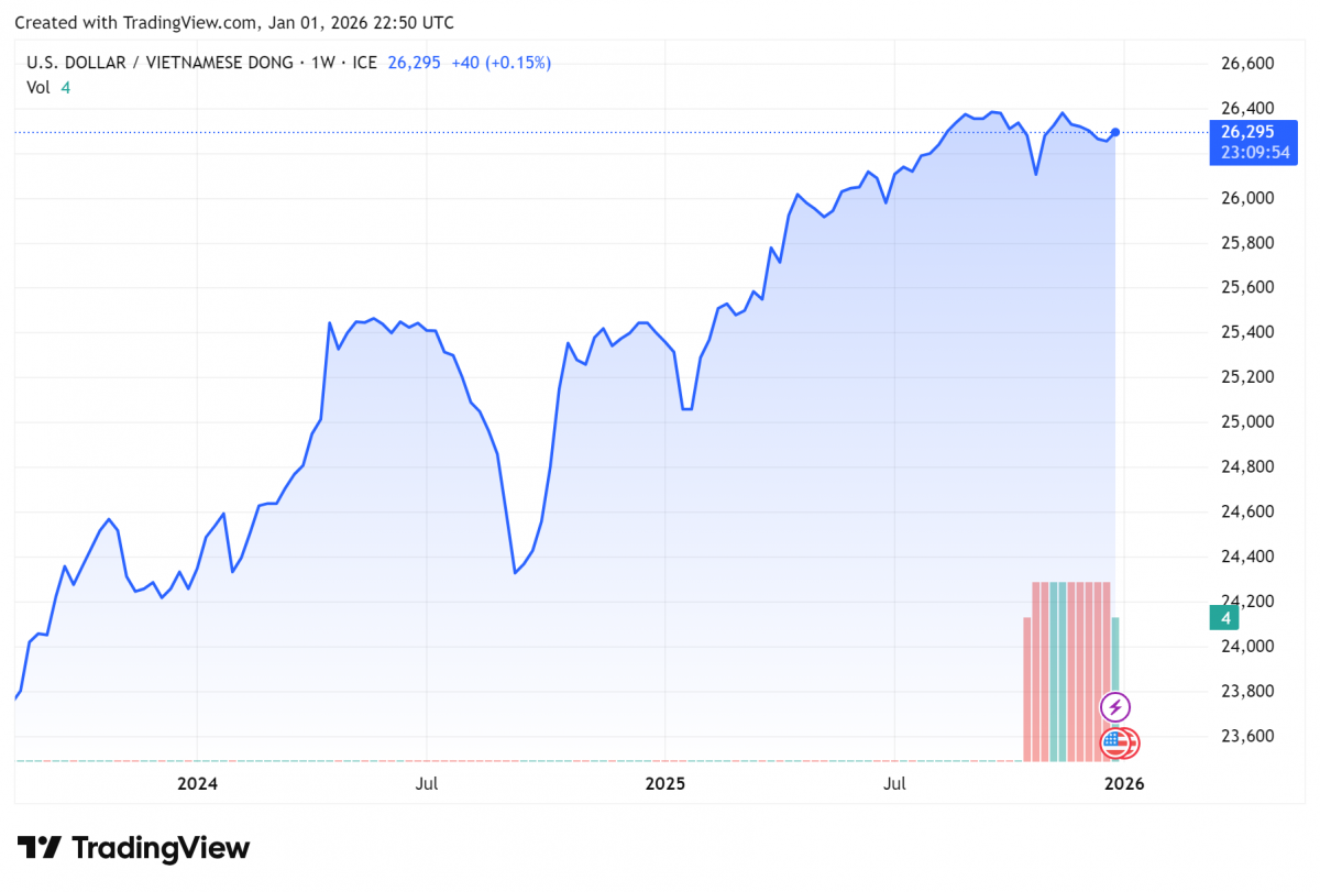 Biểu đồ tỷ giá USDVND 24 giờ qua. Ảnh: TradingView