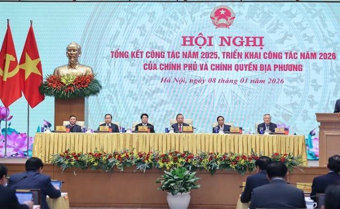 Hội nghị trực tuyến toàn quốc với chính quyền địa phương để đánh giá kết quả năm 2025 và triển khai nhiệm vụ năm 2026. (Ảnh: VGP).