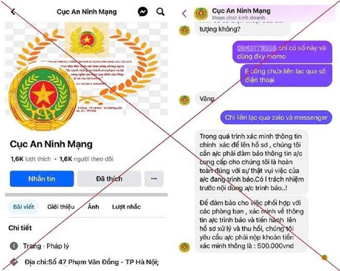 ột số trang Web, trang mạng xã hội giả mạo Cục An ninh mạng và phòng, chống tội phạm lừa đảo sử dụng công nghệ cao.