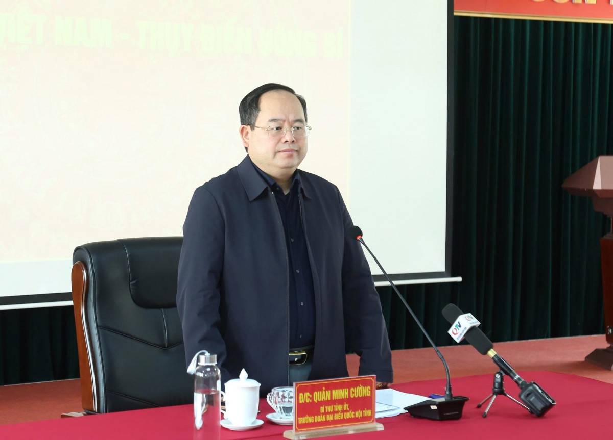 Đồng chí Quản Minh Cường, Bí thư Tỉnh ủy, Trưởng Đoàn ĐBQH tỉnh, phát biểu chỉ đạo tại buổi làm việc