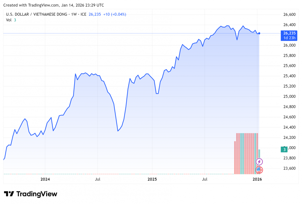 Biểu đồ tỷ giá USDVND 24 giờ qua. Ảnh: TradingView