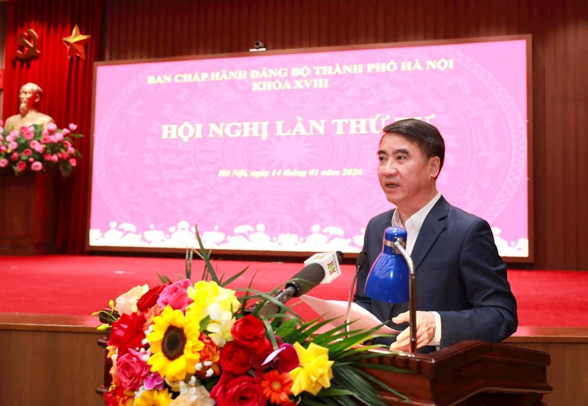 Ủy viên Ban Thường vụ Thành ủy, Phó Chủ tịch UBND thành phố Nguyễn Xuân Lưu trình bày báo cáo.