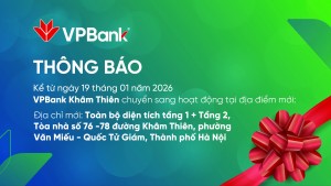 VPBank Khâm Thiên thông báo chuyển địa điểm hoạt động sang không gian mới từ 19/01/2026