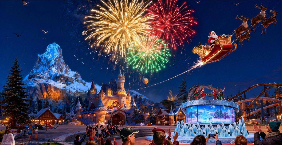 Thế giới băng tuyết lung linh với ngọn núi tuyết 68m cao nhất thế giới tại “kỳ quan giải trí” VinWonders 122ha trong lòng Vịnh Tiên (Ảnh phối cảnh)