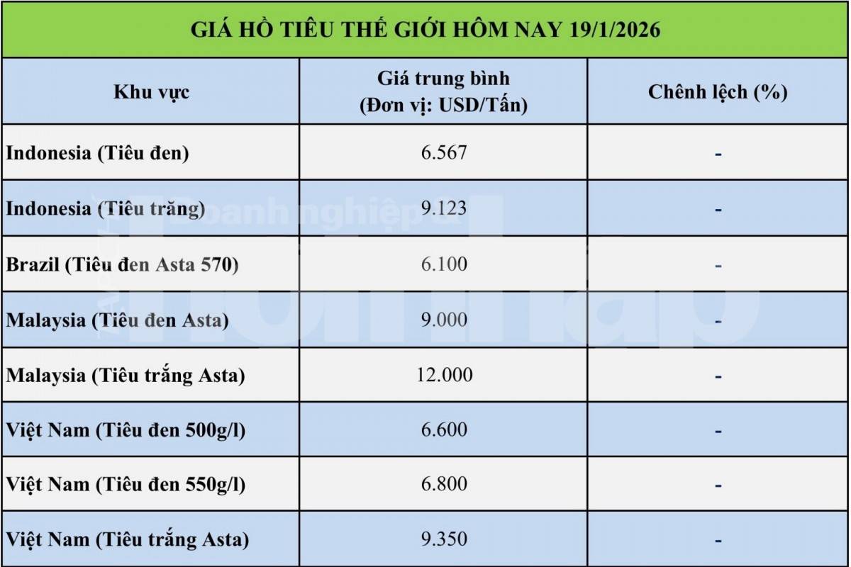 Giá tiêu hôm nay 19/1/2026: