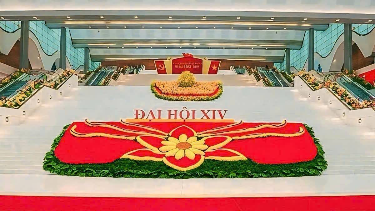 rung tâm Hội nghị Quốc gia (Hà Nội) - nơi diễn ra Đại hội đại biểu toàn quốc lần thứ XIV của Đảng