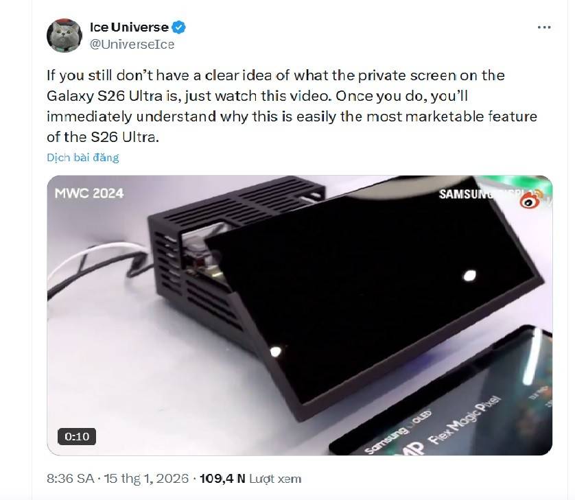 Samsung Galaxy S26 Ultra rò rỉ công nghệ màn hình bảo mật mới, hạn chế người lạ nhìn trộm