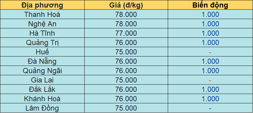 Bảng giá heo hơi tại miền Trung - Tây Nguyên hôm nay 24/1/2026.