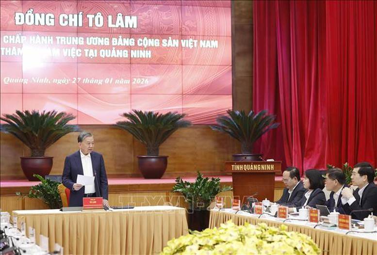 Tổng Bí thư Tô Lâm làm việc với Ban Chấp hành Đảng bộ tỉnh Quảng Ninh - Ảnh: TTXVN