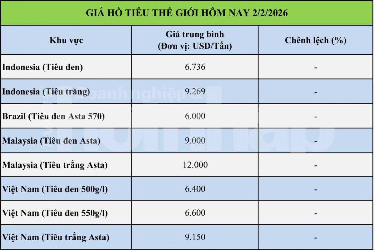Giá tiêu hôm nay 1/2/2026: Giá tiêu tuần qua tăng mạnh