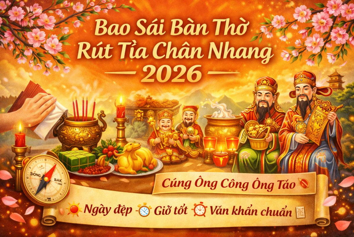 Bao sái bàn thờ, rút tỉa chân chang và cúng Ông Công Ông Táo năm 2026 đúng chuẩn phong thủy