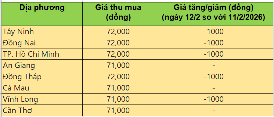 Bảng giá heo hơi tại miền Nam hôm nay 12/2/2026