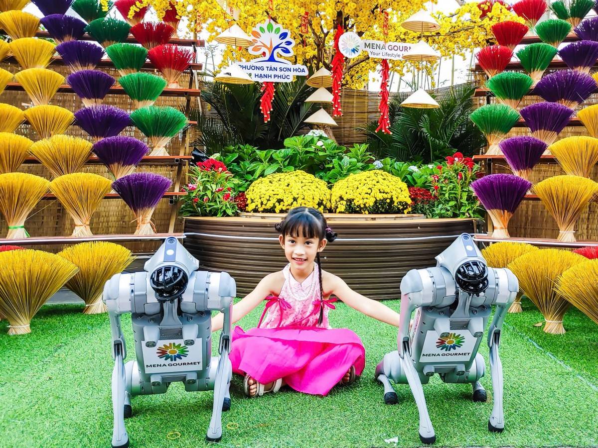 Đường hoa Xuân Menas 2026,Đường hoa Tân Sơn Hòa,Đường hoa gần sân bay Tân Sơn Nhất, đường hoa dài nhất Việt Nam, robot Unitree Go2 Pro 3