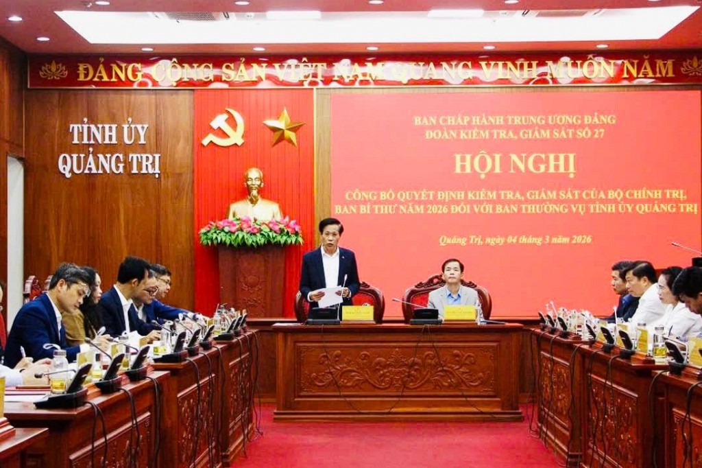 Công bố quyết định kiểm tra, giám sát của Bộ Chính trị, Ban Bí thư đối với Ban Thường vụ Tỉnh ủy Quảng Trị