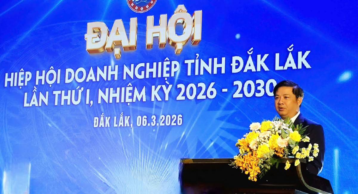  Ông Lương Nguyễn Minh Triết, Ủy viên Trung ương Đảng, Bí thư Tỉnh ủy Đắk Lắk phát biểu tại đại hội.