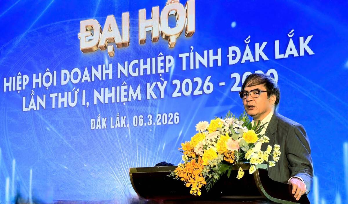  Tiến sĩ Tô Hoài Nam, Phó Chủ tịch Thường trực kiêm Tổng Thư ký Hiệp hội Doanh nghiệp nhỏ và vừa Việt Nam phát biểu tại đại hội.