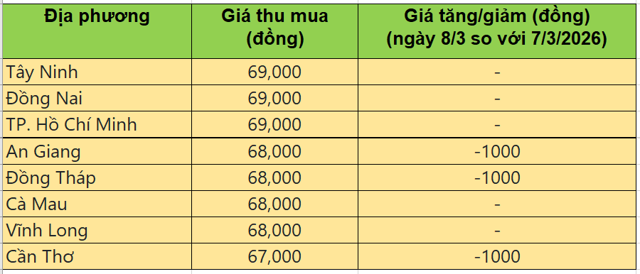 Bảng giá heo hơi tại miền Nam hôm nay 8/3/2026