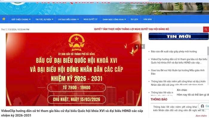 Phường Quảng Phú, TP Đà Nẵng tuyên truyền thông tin bầu cử qua trang web của phường. Ảnh: Nguyễn Linh Phường Quảng Phú, TP Đà Nẵng tuyên truyền thông tin bầu cử qua trang web của phường. Ảnh: Nguyễn Linh