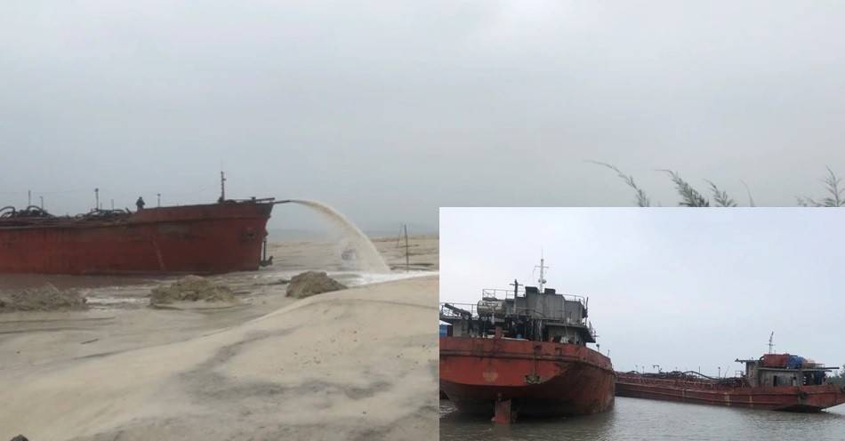 Hình ảnh khai thác cát rầm rộ của Công ty TNHH Quan Minh tại xã đảo Quan Lạn (Đặc khu Vân Đồn).