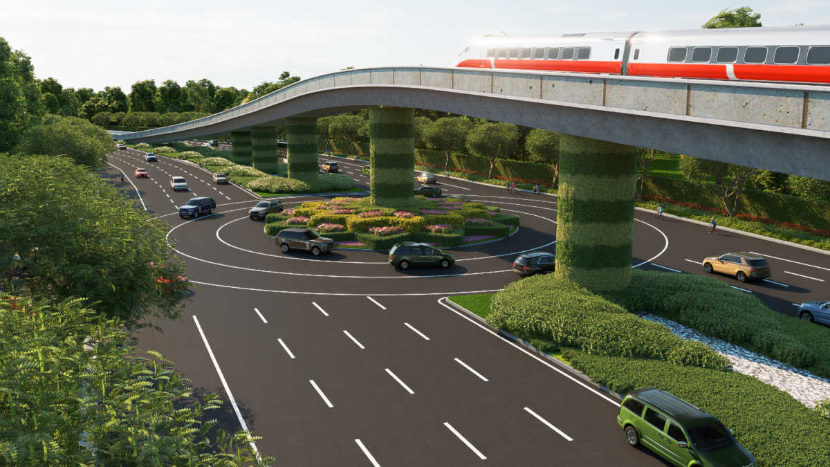 Tuyến đường tỉnh ĐT.975 và tuyến LRT sẽ tạo nên hạ tầng giao thông hiện đại trên đảo Ngọc (Ảnh phối cảnh)