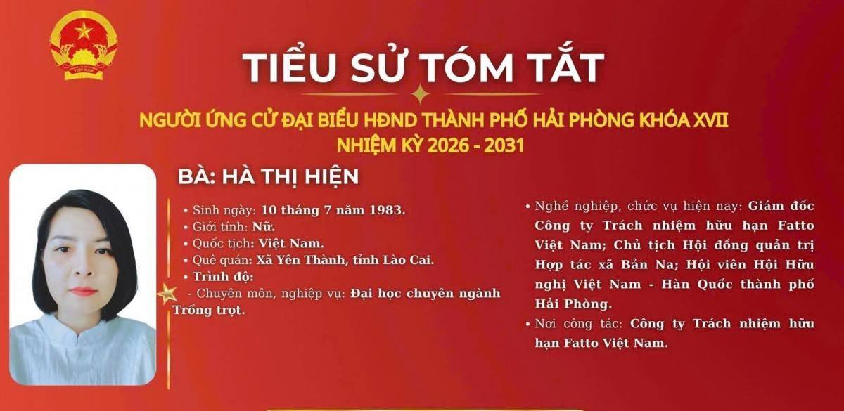 Nữ doanh nhân Hải Phòng Hà Thị Hiện ứng cử Đại biểu HĐND thành phố nhiệm kỳ 2026–2031