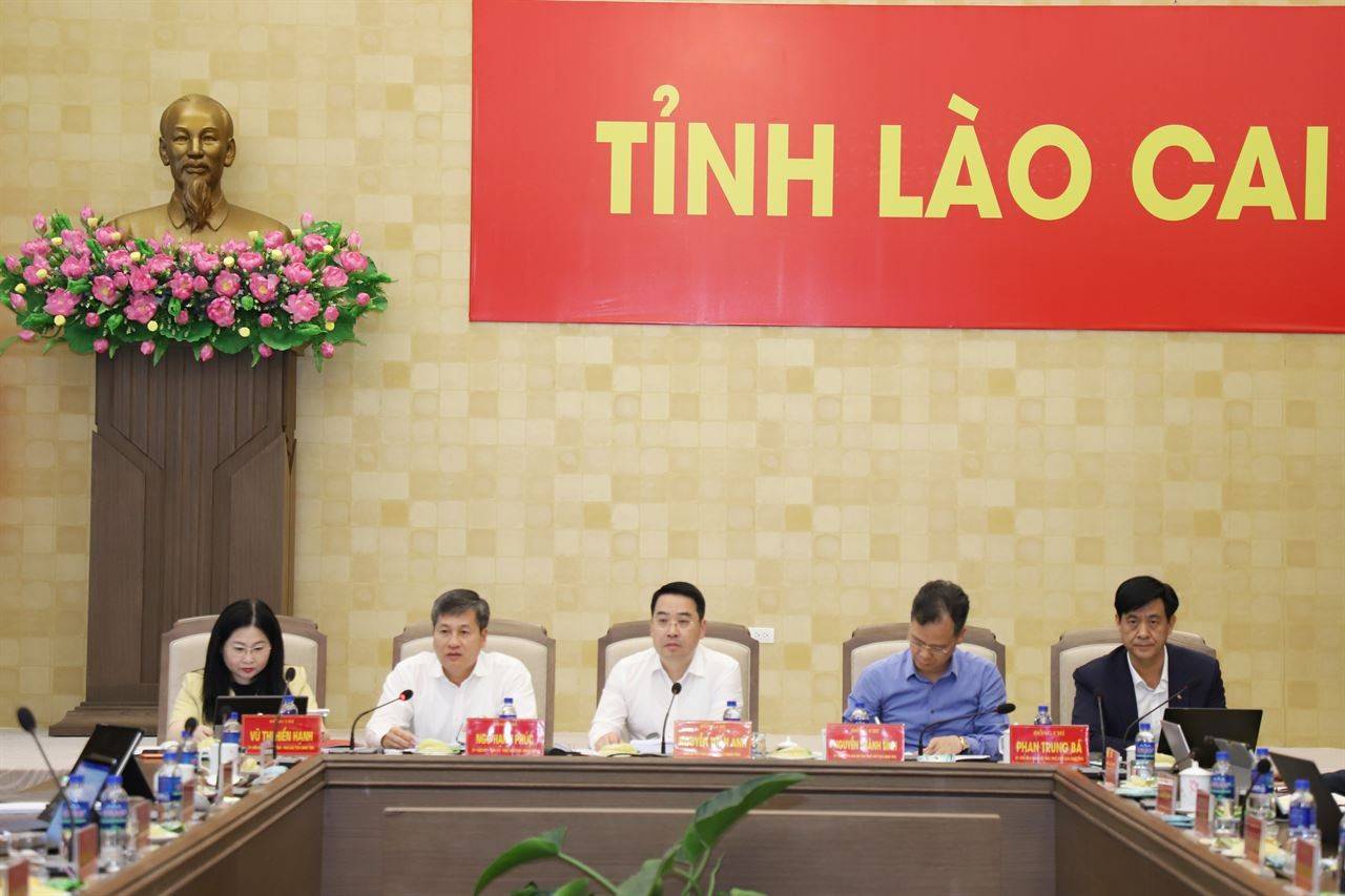 Nguyễn Tuấn Anh - Phó Bí thư Tỉnh uỷ, Chủ tịch UBND tỉnh và các đồng chí Phó Chủ tịch UBND tỉnh đồng chủ trì phiên họp