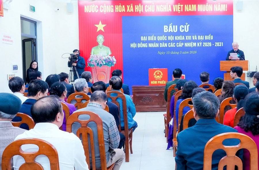 Điểm bàu cử khối 4, phường Trường Vinh, tỉnh Nghệ An