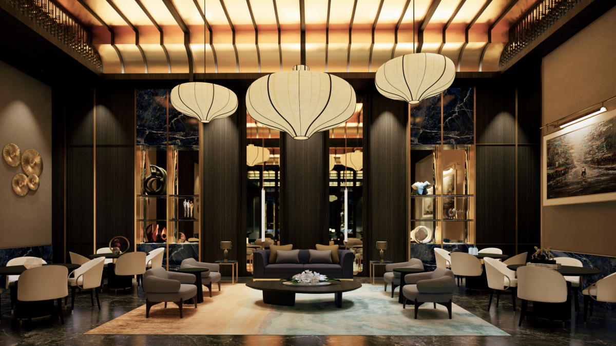 Phối cảnh phòng chờ dành cho lãnh đạo cấp cao tại nhà ga VIP.