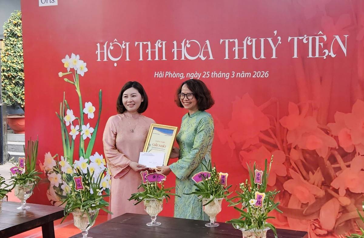 Ban tổ chức trao giải cho các bình hoa thủy tiên đạt tiêu chuẩn “hoa chi tề chỉnh, hoa cập thời”.