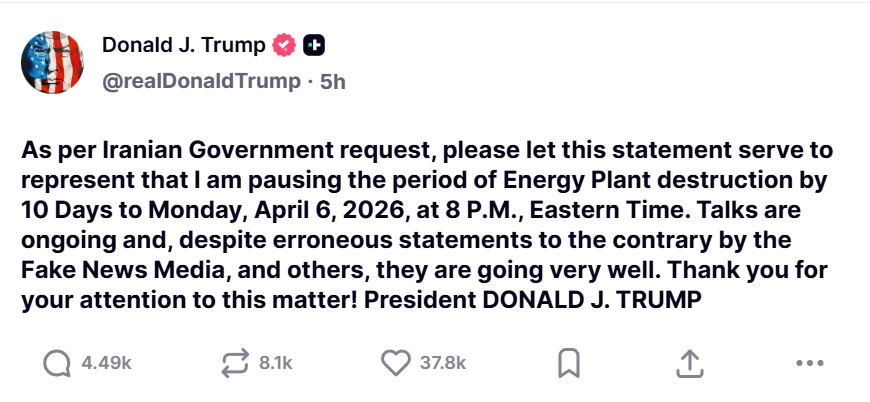 Ông Trump gia hạn lệnh tạm ngừng tấn công các nhà máy điện của Iran đến tháng 4