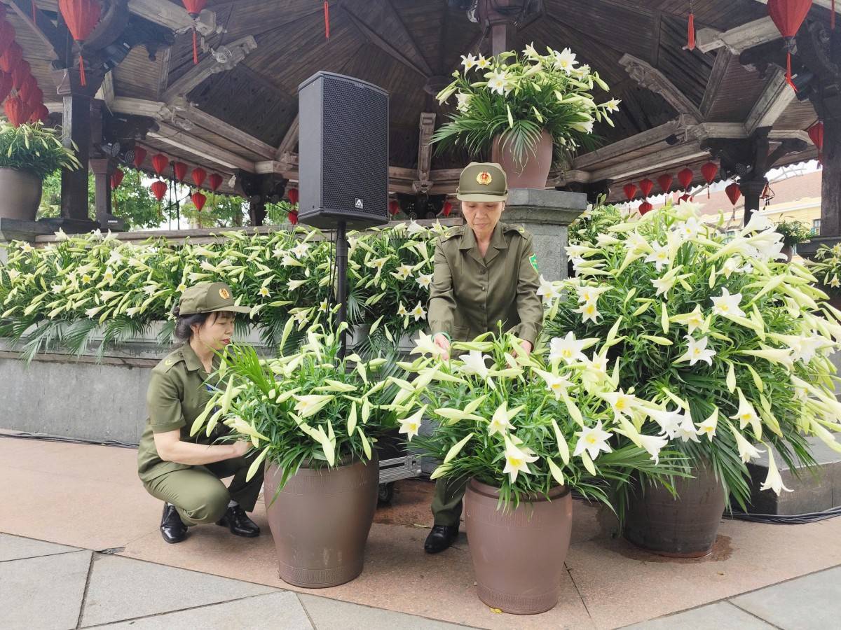 Hàng nghìn bông loa kèn phủ trắng Nhà Bát Giác trước giờ diễn Live Concert “Hà Nội bình yên”