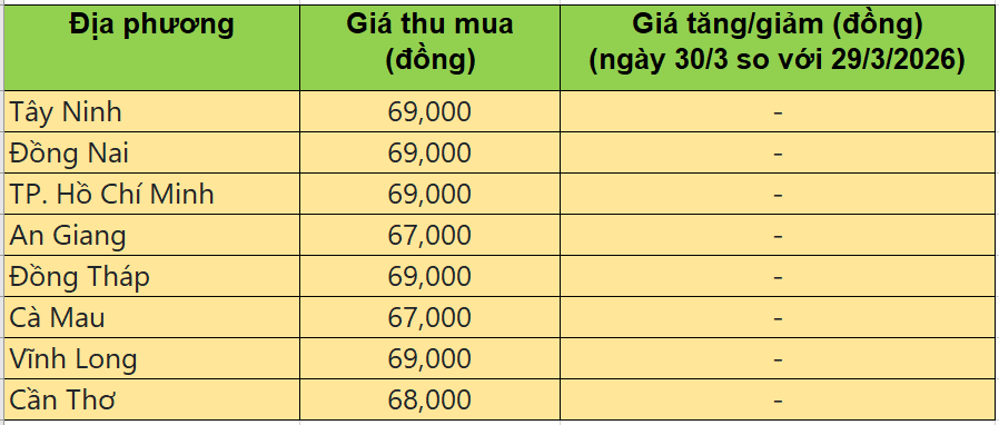 Bảng giá heo hơi tại miền Nam hôm nay 30/3/2026