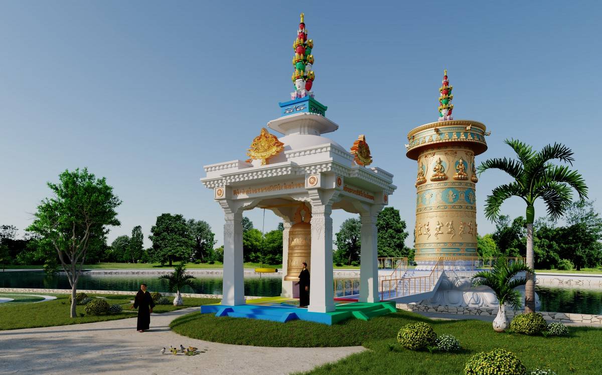 Khuôn viên Tháp Đại Hồng Chung (phối cảnh) nơi Đức Gyalwang Drukpa cử hành nghi lễ thỉnh chuông cầu nguyện hòa bình thế giới