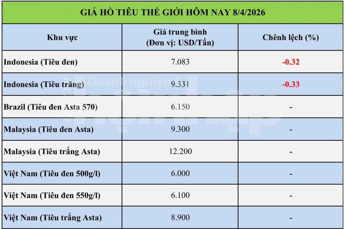 Giá tiêu hôm nay 8/4/2026: Thị trường tiêu trong nước duy trì ổn định chờ sóng mới