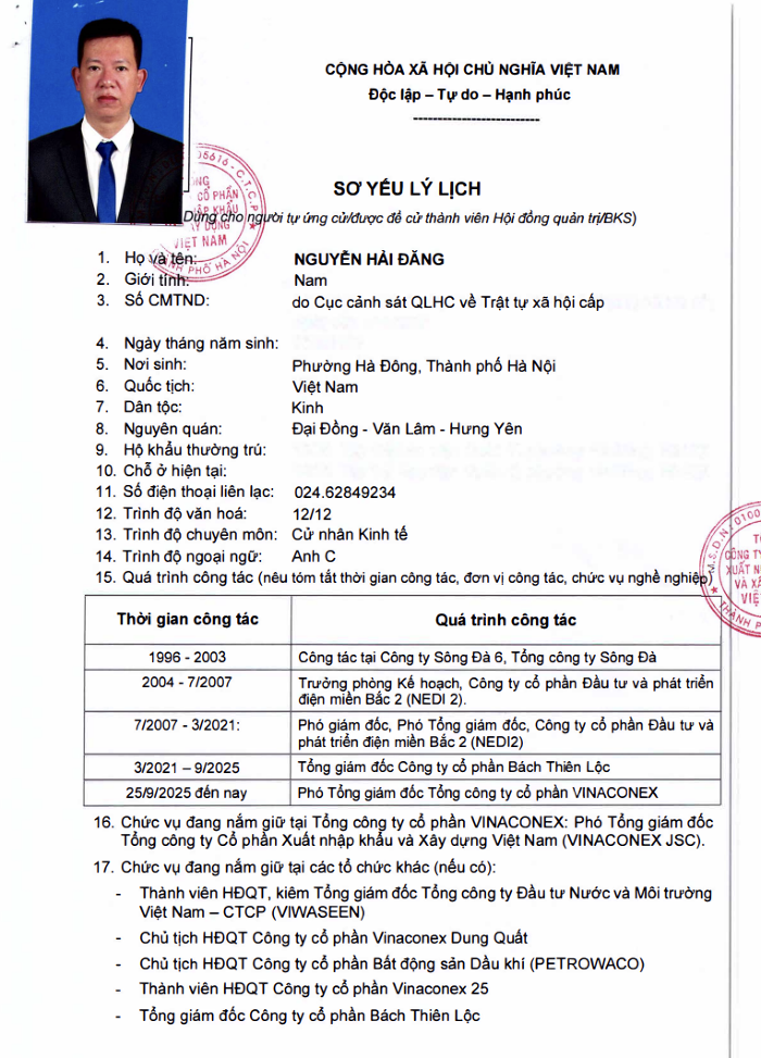 Tổng Giám đốc Viwaseen được đề cử vào HĐQT của Vinaconex