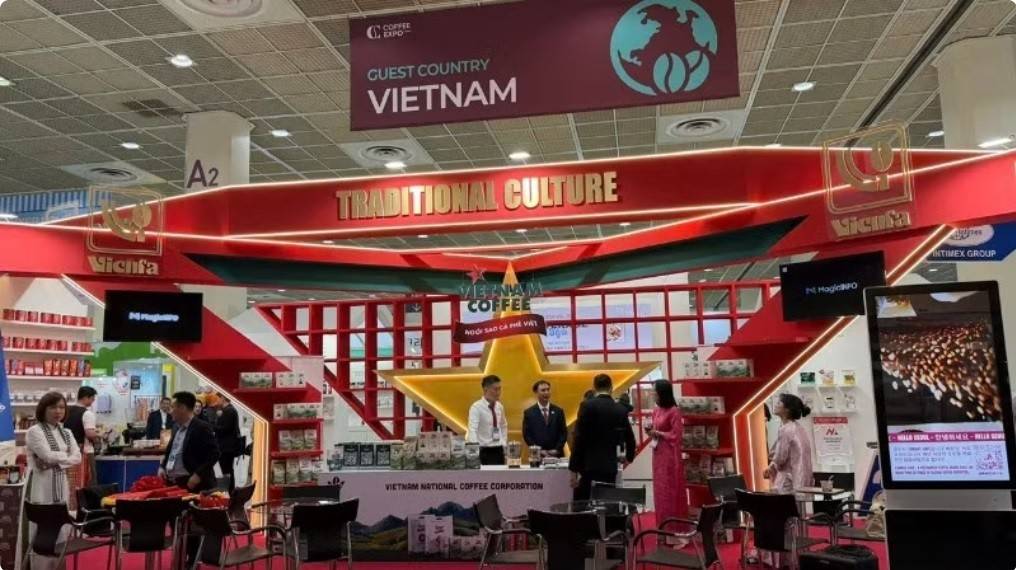 Toàn cảnh Gian hàng quốc gia Việt Nam tại Coffee Expo Seoul 2026 (Ảnh: https://nhandan.vn).