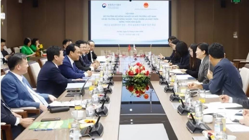 Bộ trưởng Bộ Nông nghiệp và Môi trường Trịnh Việt Hùng đã tiếp song phương Bộ trưởng Bộ Nông nghiệp, Thực phẩm và Phát triển Nông thôn Hàn Quốc Song Miryung, nhân dịp chuyến thăm cấp Nhà nước của Tổng thống Yoon Suk Yeol tới Việt Nam.