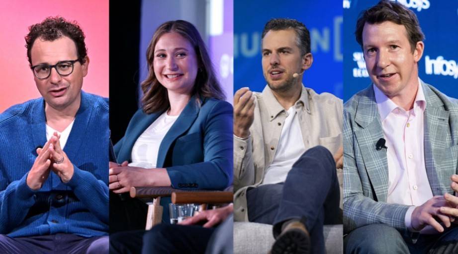 Daniela Amodei là 1 trong 14 lãnh đạo đang định hình tương lai của Anthropic sau khi công ty mở rộng hệ thống phòng nghiên cứu. Từ trái sang phải: Dario Amodei, Daniela Amodei, Mike Krieger and Jack Clark.