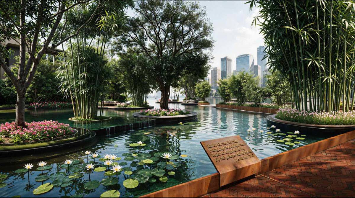 Thiết kế Công viên văn hóa Bến Nhà rồng - Khánh Hội được lấy cảm hứng từ dòng chảy lịch sử gắn liền với Chủ tịch Hồ Chí Minh với 9 chương hồi