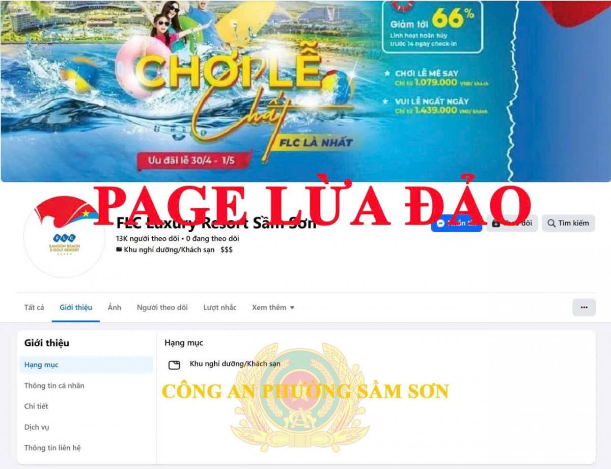Page lừa đảo theo khuyến cáo của công an phường Sầm Sơn.